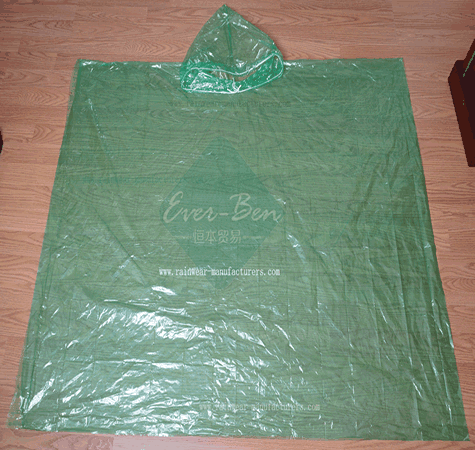 Green PE disposable rainproof poncho